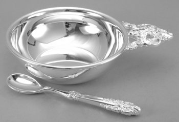 Silver Plated Boroque Porringer Bowl with Spoon