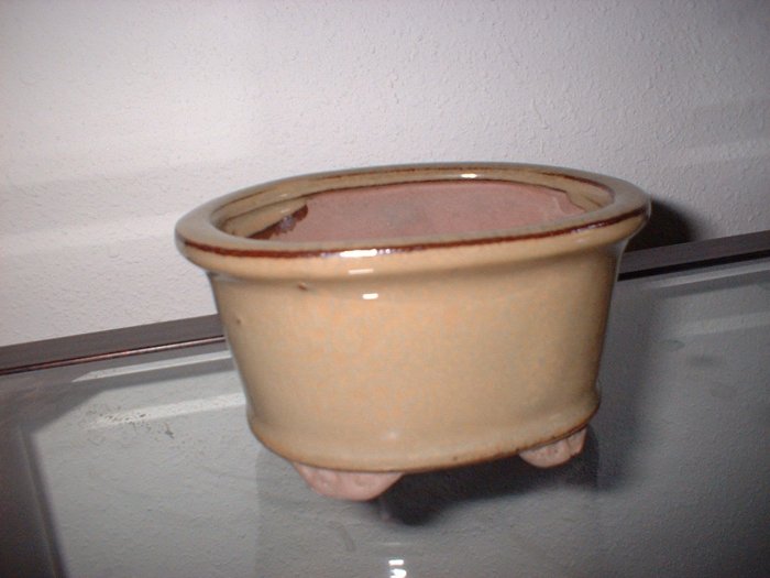 imported japan oval bonsai or mame pot glazed outside