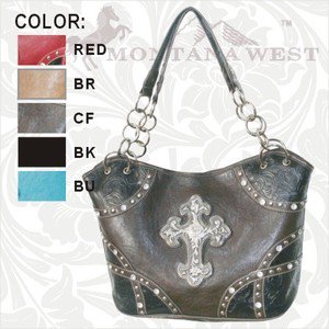 Montana West Satchel Handbag Purse Rhinestones Cross Brown, Teal, Cream, Red