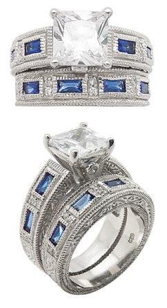 Blue CZ Baguette Wedding Set