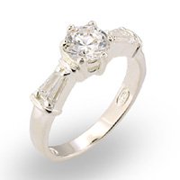 CZ Solitaire w/ Baguettes
