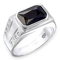 Mens Rectangular Onyx CZ Ring