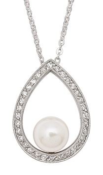 Drop Shaped CZ Pearl Necklace