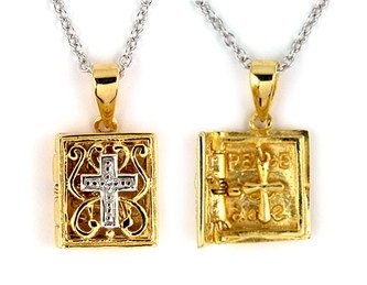 2 Tone Cross & Book Locket Necklace