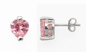 Pink CZ Heart Earrings