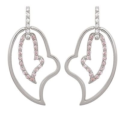 Double Heart Pink CZ Earrings