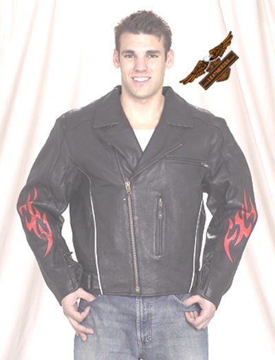 Black Jacket w/ Reflective Red Flame - Naked Leather