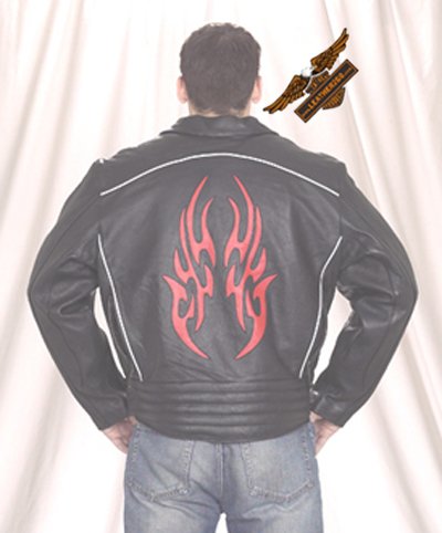 Black Jacket w/ Reflective Red Flame - Soft Leather
