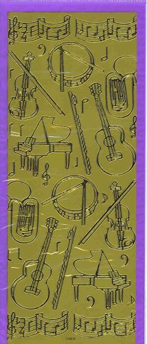 Gold Music Instuments, Flute, Tuba, Note embossed stickers
