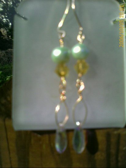 14K Gold Filled Peridot Green Freshwater Pearl, Topaz Crystal Drop Earring