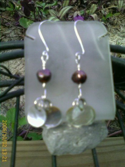 Mother of Pearl, Brown FW Pearl Sterling Silver Earrings