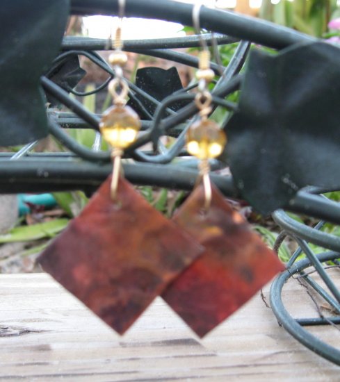 Natural Shades of Burnt Sienna, Brown and Red Copper Triangle Earrings