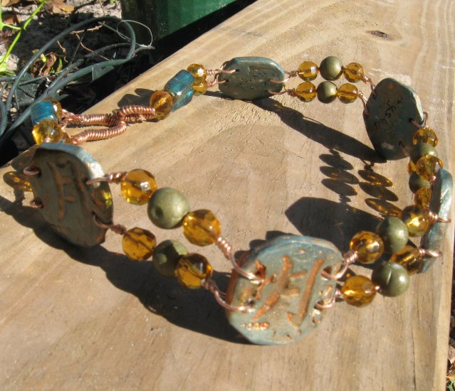 Gold/Green Chinese Moon Symbol Polymer Clay Choker (Necklace)