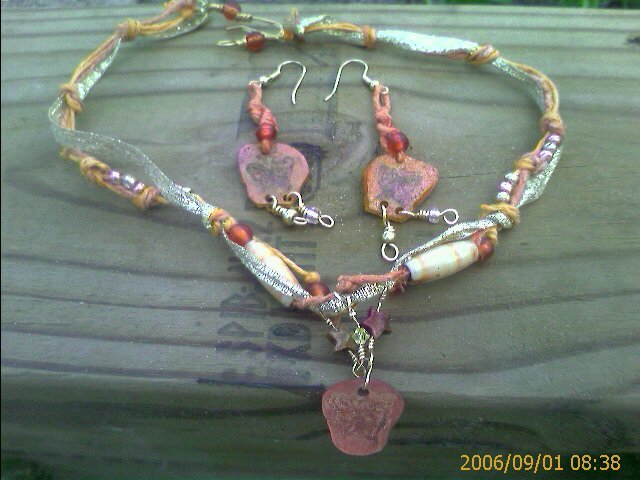 Hippy Hemp Butterfly Necklace-Ribbon, Genuine Jasper Stars,Glass, Crystal