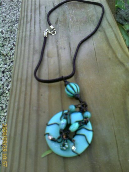 Black Wire Turquoise Blue Donut Suede Necklace