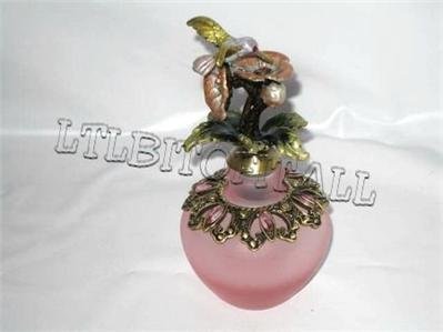 HUMMINGBIRD PINK FROSTED & JEWELED PERFUME BOTTLE