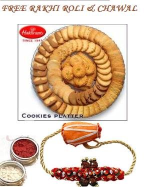 Haldirams Cookies Platter- Fresh and Mixed Assorted Eggless Cookies in a Fancy Tray + Rakhi Kit