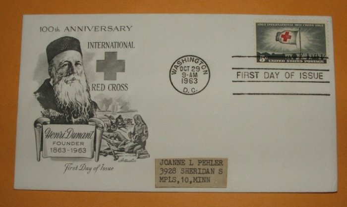 100th Anniversary of the International Red Cross First Day Cover 1963 by Artmaster (Addressed)