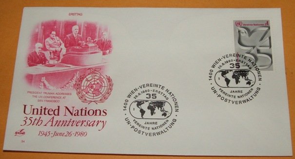 35th Anniversary of the United Nations 1980 First Day Cover (FDC)