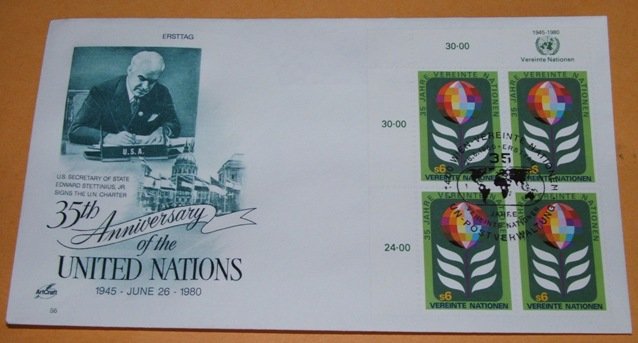 35th Anniversary of the United Nations First Day Cover (Plate Block)