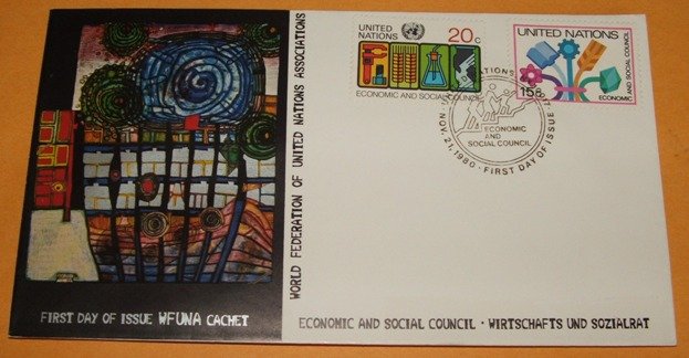 First Day Cover of the WFUNA Cachet, United Nations. FDC