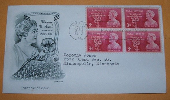 Moina Michael Founder of Memorial Poppy First Day Cover (FDC)