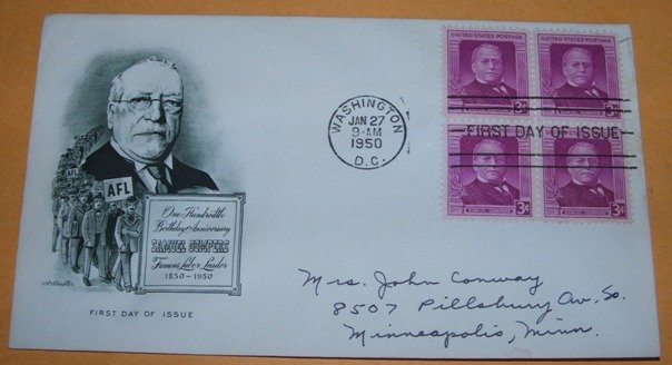 100th Birthday Anniversary of Samuel Compers, Famous Labor Leader AFL Union First Day Cover (FDC)