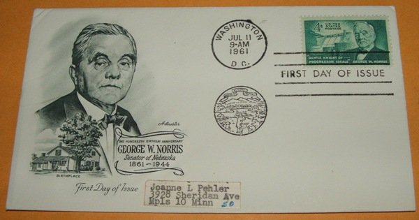 George W. Norris Senator of Nebraska First Day Cover (FDC)