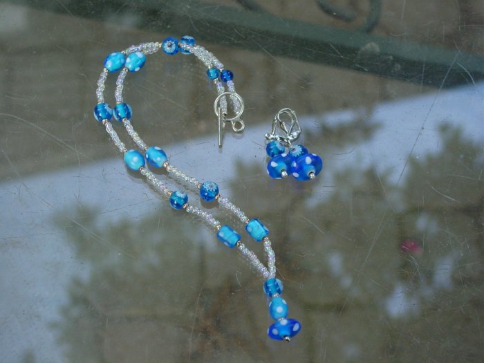 Blue and white funky earrings