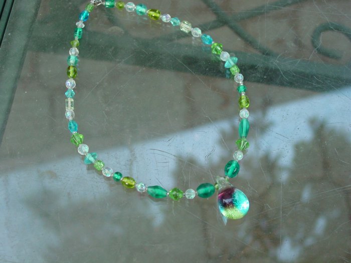 Blue and green beaded necklace with pendant