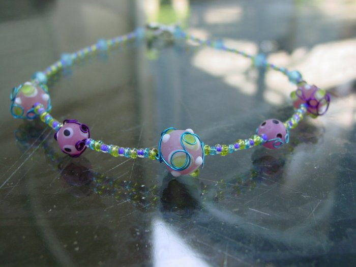 Funky handcrafted glass beaded necklace!