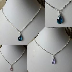 Teardrop PENDANT necklace crystal glass SILVER PLATED 18" blue pink teal Red