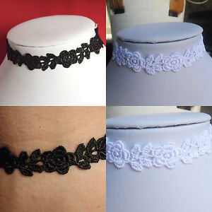 rose FLOWER lace choker necklace BLACK OR WHITE 13" floral BRIDAL GOTHIC