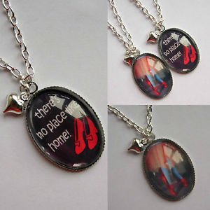 dorothy theme oval glass pendant necklace 16",18" red shoes no place handmade