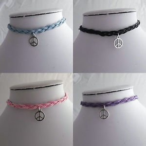 BRAIDED cord CHOKER necklace HIPPY bohemian style PEACE pendant CHARM