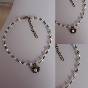 PEARL beaded ANKLE chain BRONZE glass OYSTER SHELL charm WHITE summer bridal