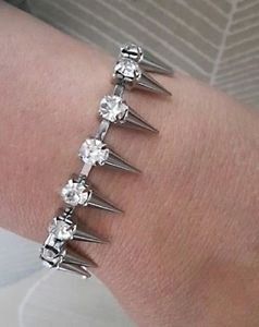 SPIKE charm DIAMANTE stone set BRACELET chain SILVER 7"-8" PUNK retro
