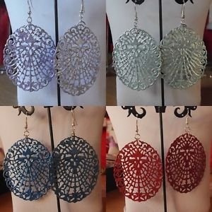Large OVAL Drop FILIGREE Earrings boho hooks ALLOY VICTORIAN vintage style
