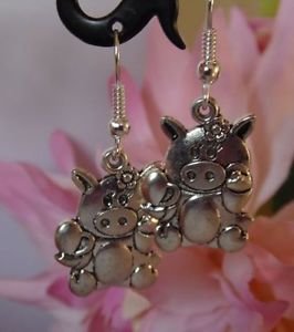 Cute tibetan silver PIG charm earrings,silver plated hooks,20mm