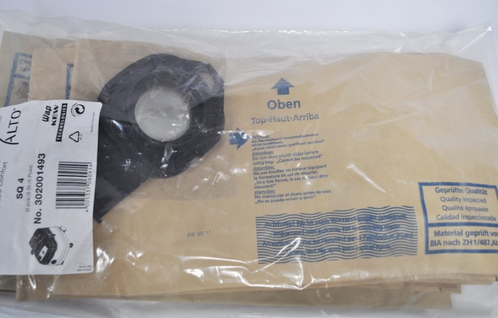 WAP SQ4 ALTO 10 Gallon Tank Paper Vacuum Bags, 5 Pack SC-14-2476-05