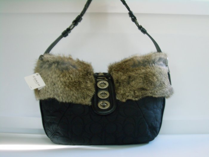 NWT COACH QUILTED BLACK RABBIT FUR BAG