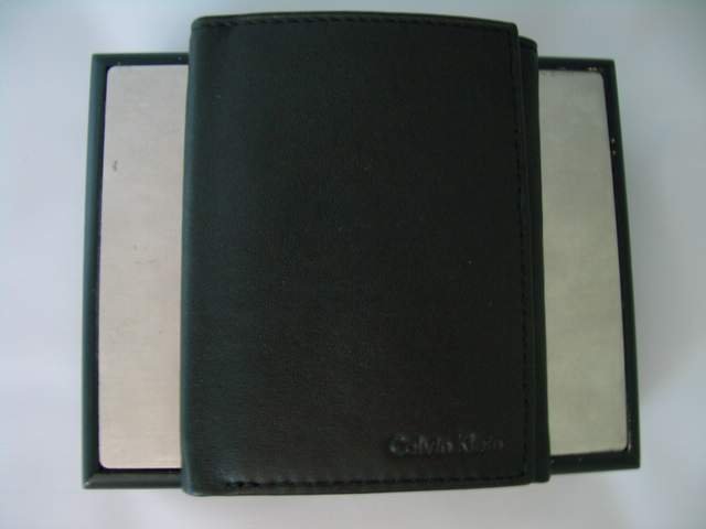 Authentic Calvin Klein men's black trifold wallet