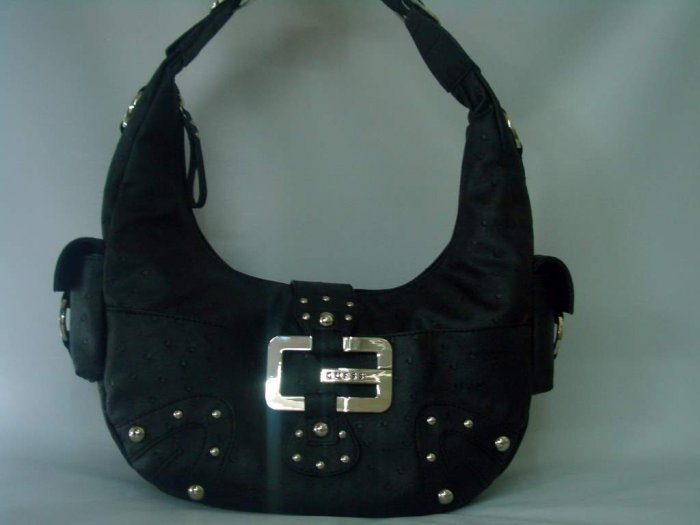GUESS SADDLE LEATHER BLACK HOBO BAG PURSE