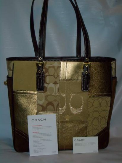 Coach Holiday Gold Patchwork Book Tote