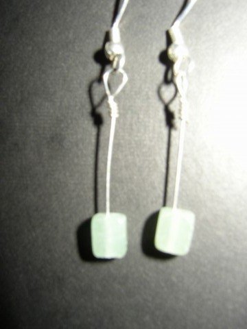 Long Green Cube Earrings
