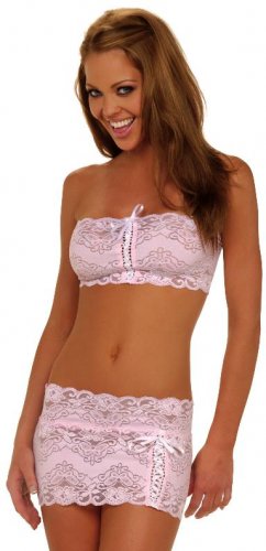 STRETCH LACE SKIRT SET PINK ONE SIZE