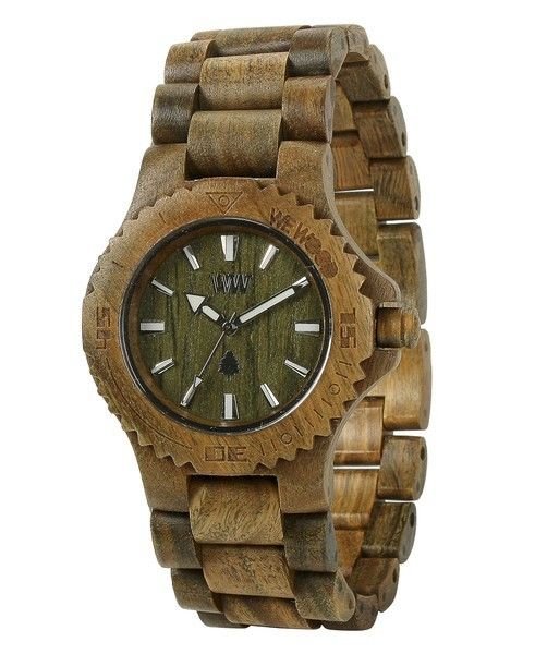 WeWOOD Date Army Green Watch - Natural Wood Timepiece