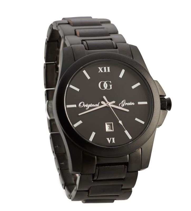 Original Grain Black SandalWood Watch - Natural Wood & Stainless Steel Timepiece