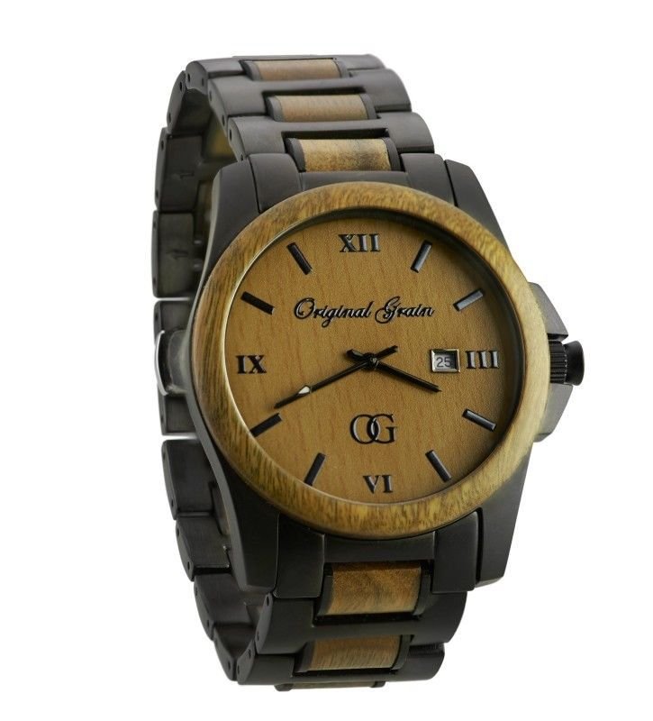 Original Grain Green SandalWood Watch - Natural Wood & Stainless Steel Timepiece