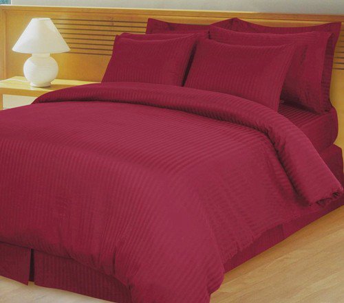 1200TC Egyptian Cotton Extra Deep Pockets 28" burgundy Stripe Set 4Pc Full Size